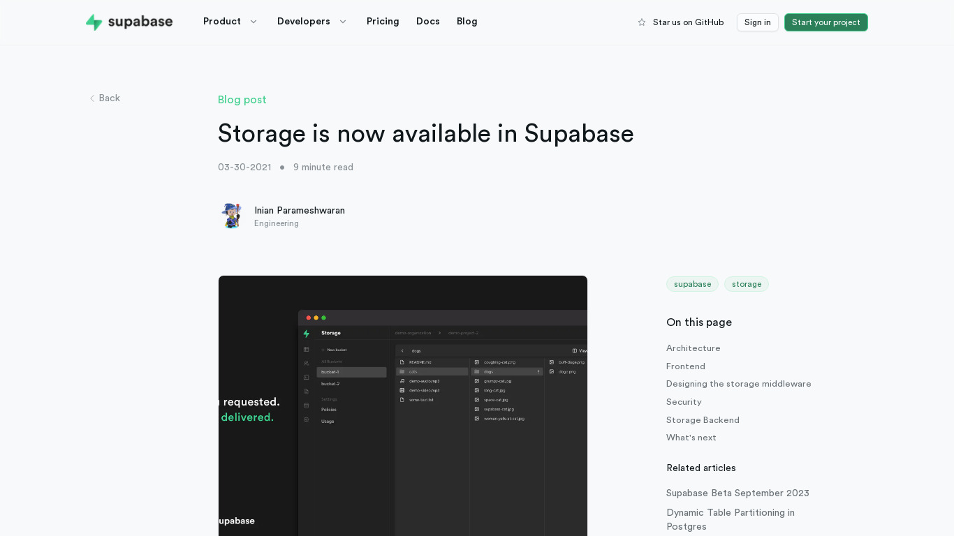 Supabase Storage Landing page