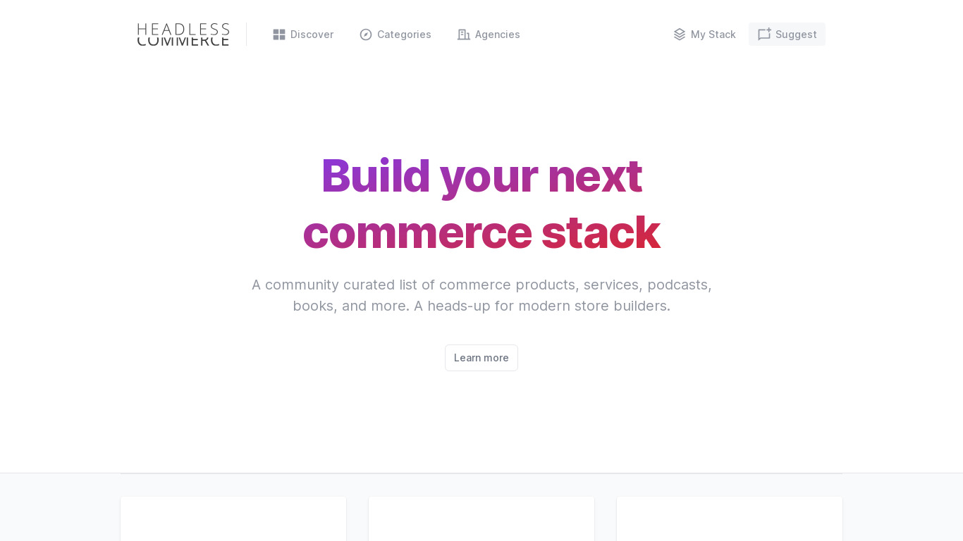 Headless Commerce Resources Landing page