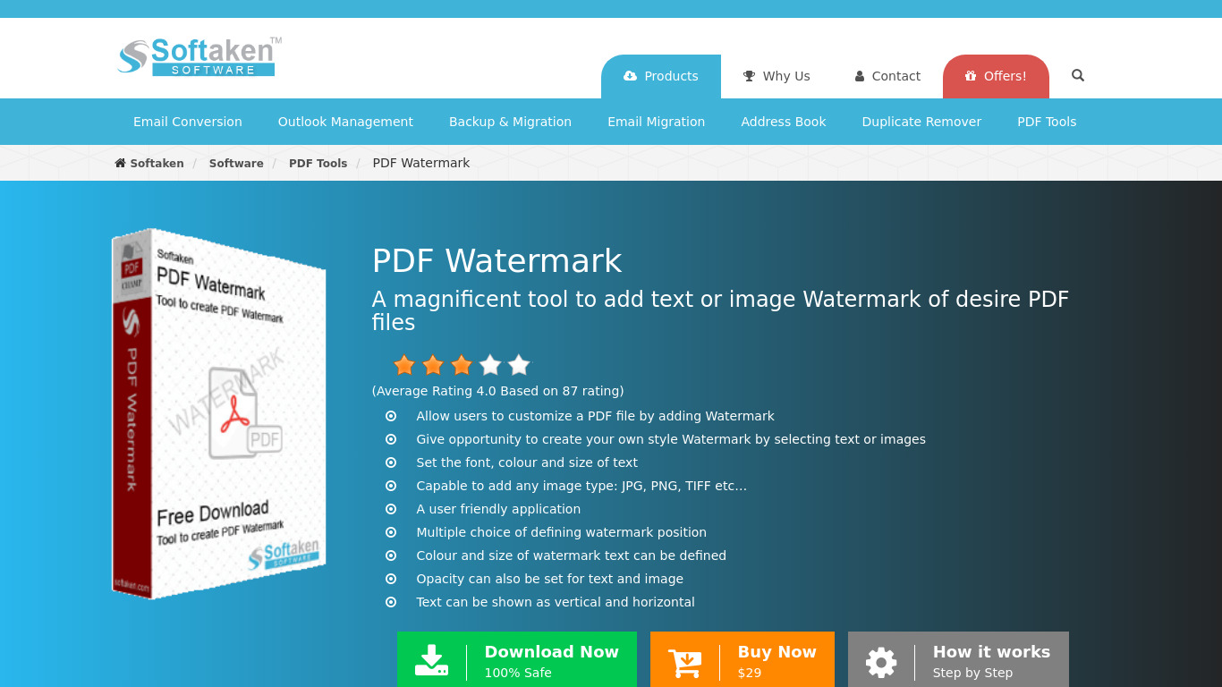 Softaken PDF Watermark Landing page