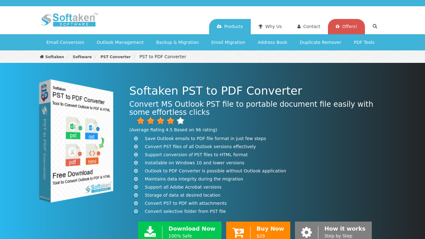 Softaken PST to PDF Converter Landing page