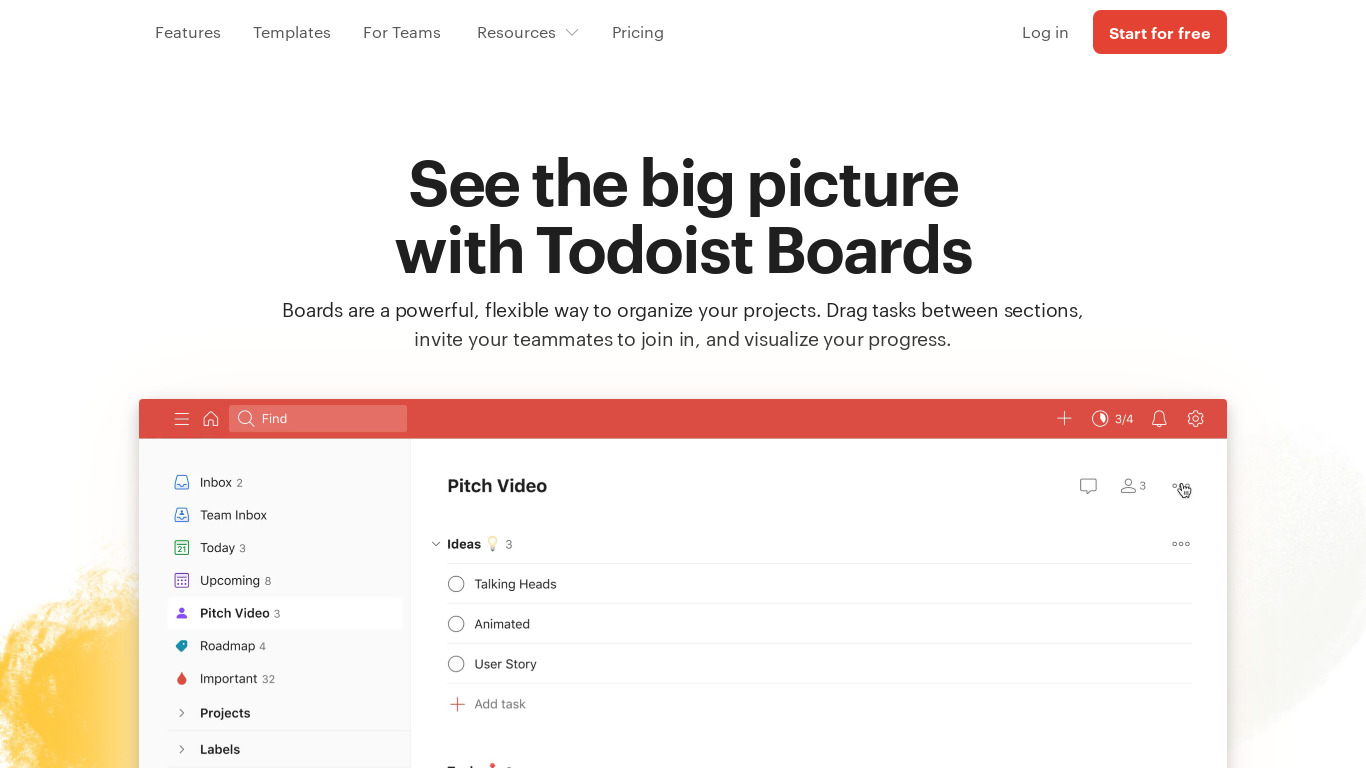 Todoist Boards Landing page