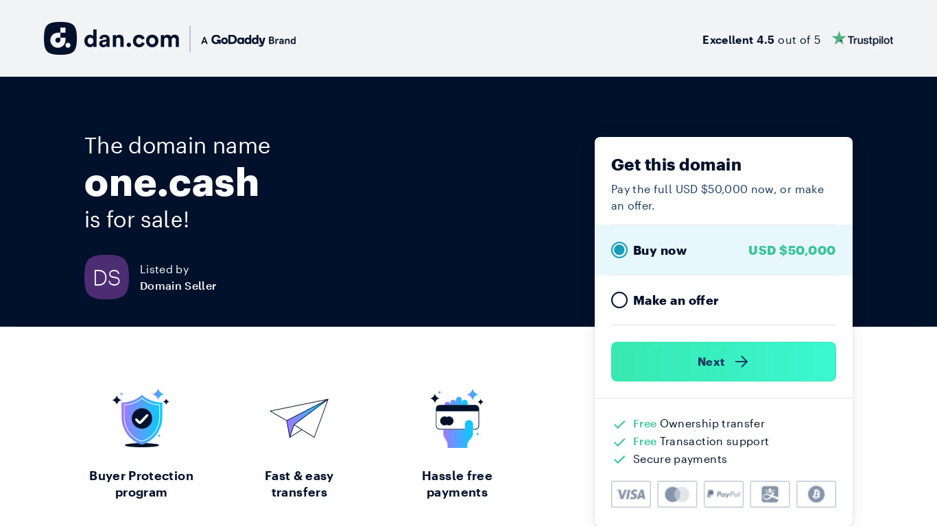 One Cash Landing page