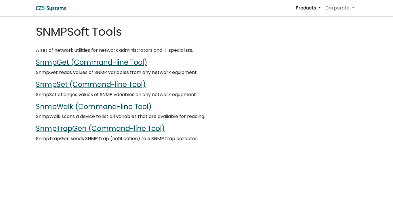 SNMPSoft Tools Landing page