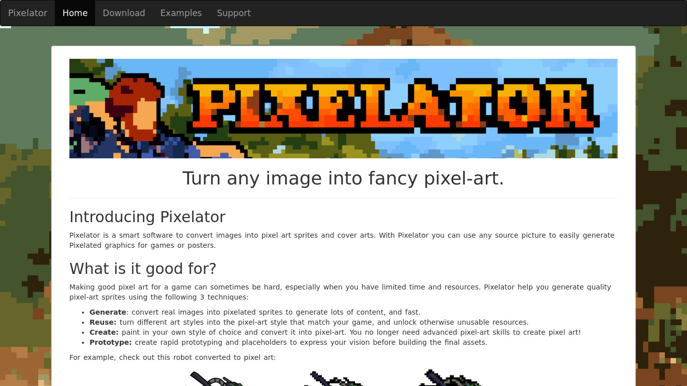 Pixelator Landing page