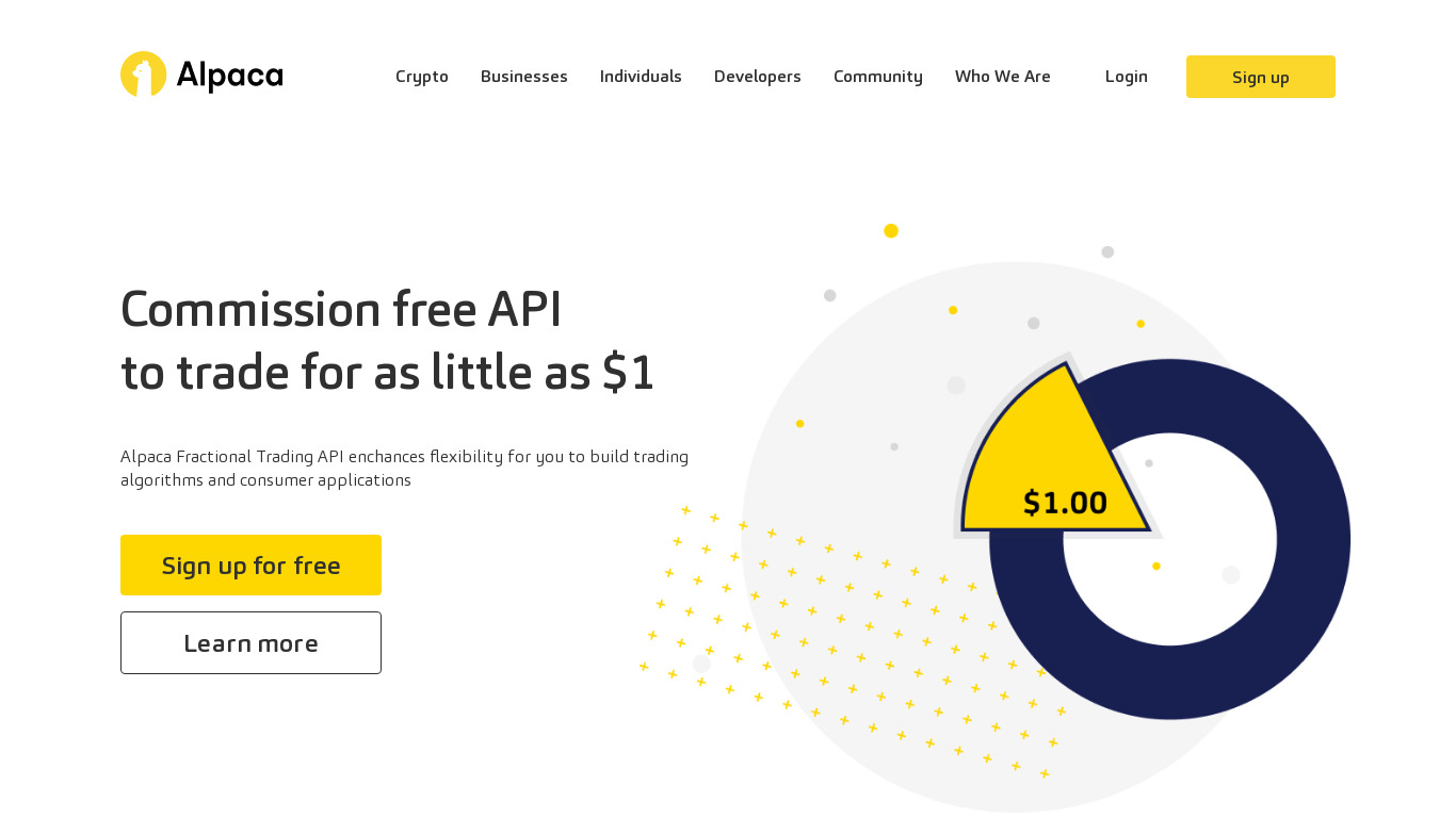 Alpaca Fractional Trading API Landing page