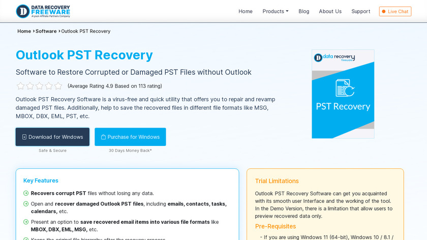 Outlook PST Recovery by DataRecoveryFreeware Landing Page