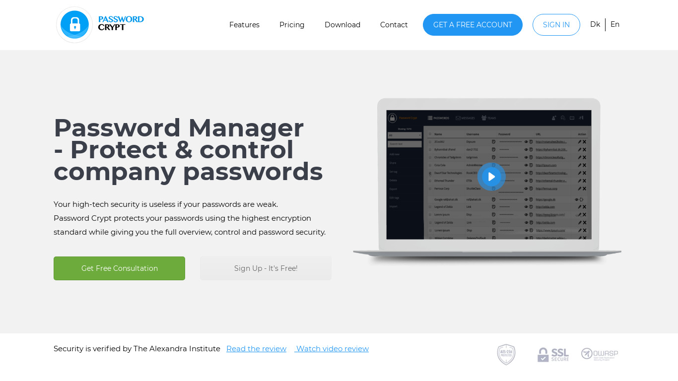 Password Crypt | Pcrypt.com Landing page