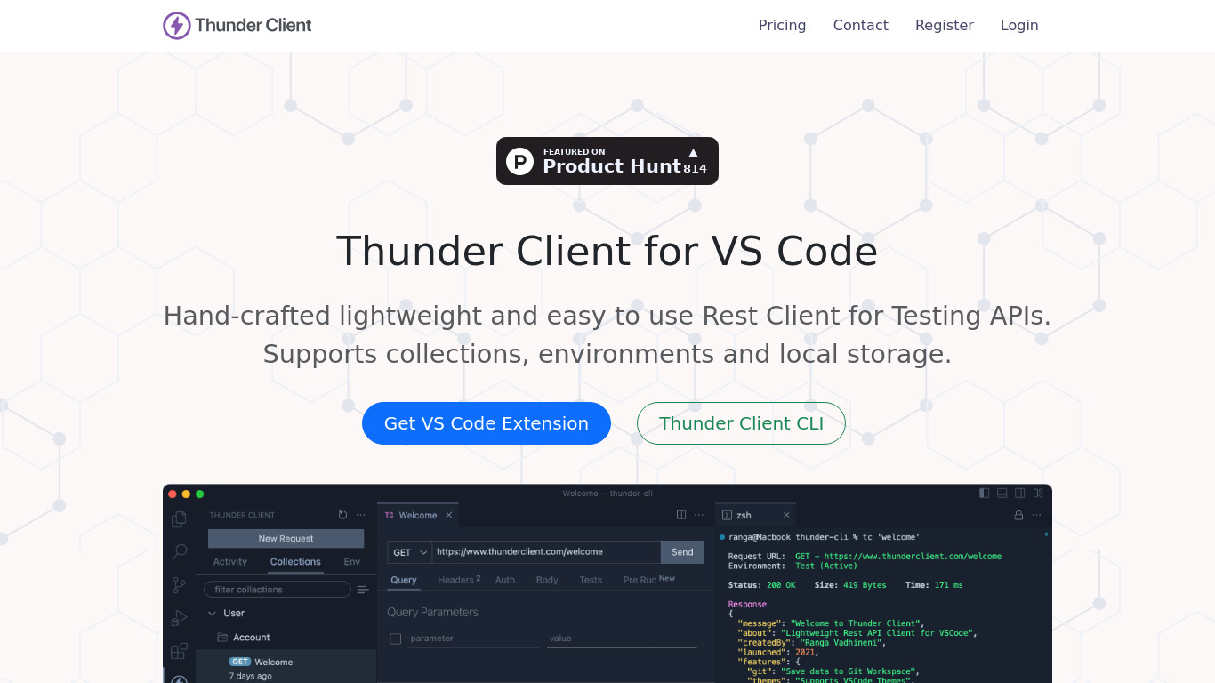 Thunder Client Landing page