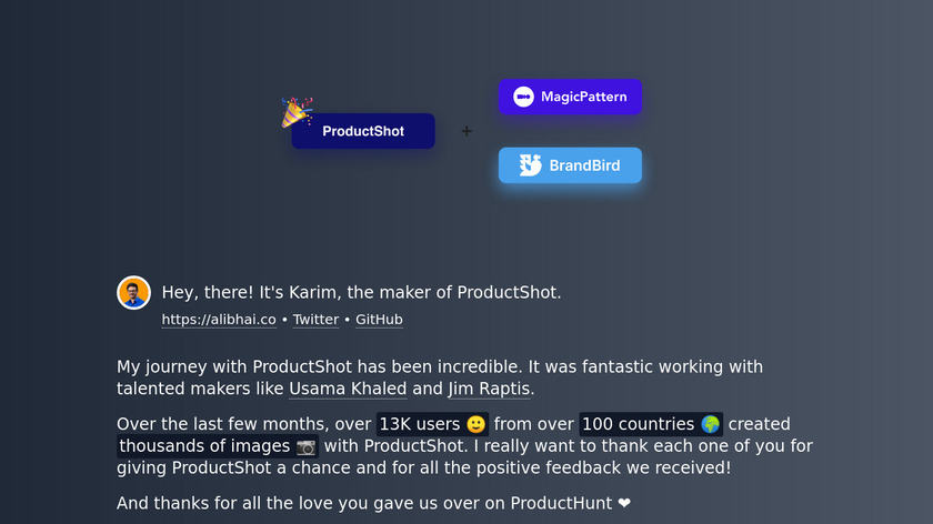 ProductShot Landing Page