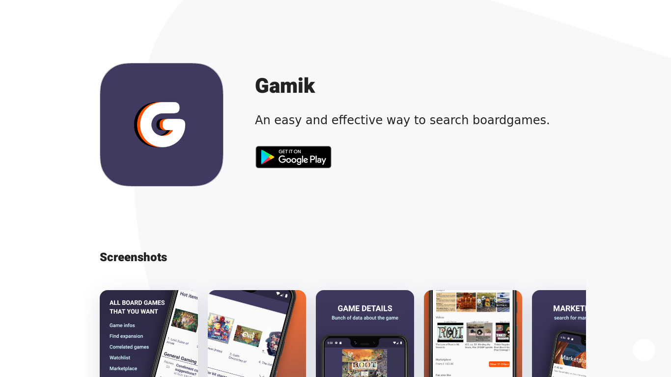 Gamik Landing page