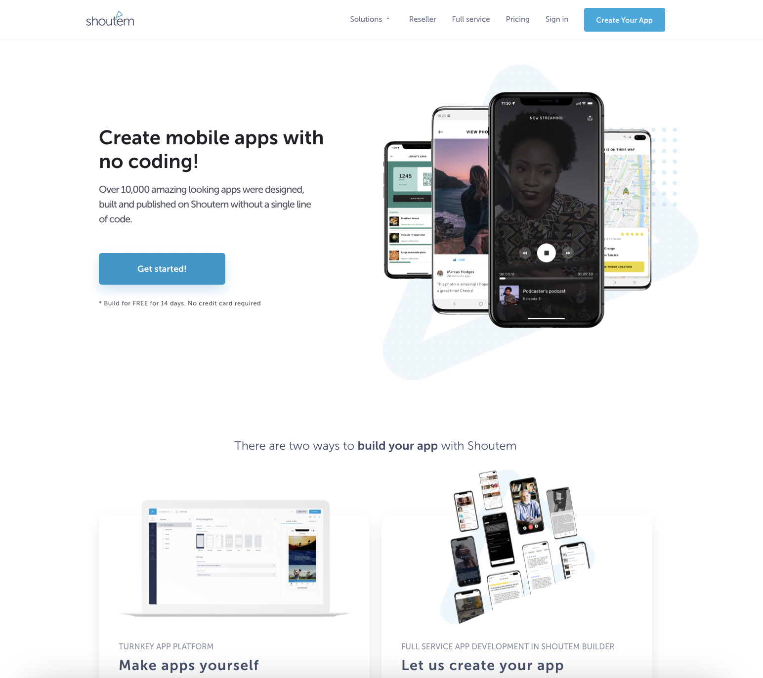 Shoutem Landing page