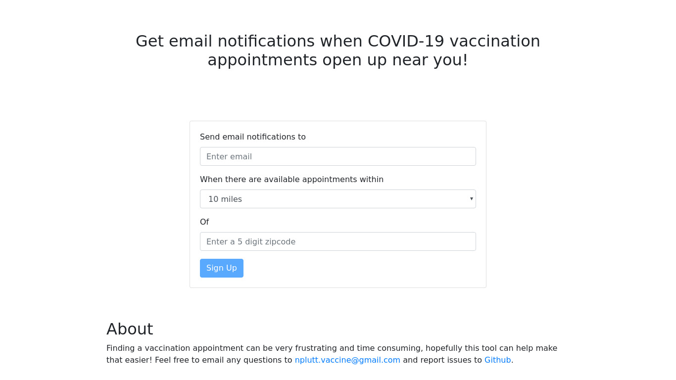 covid-vaccine-notifications.org Landing page