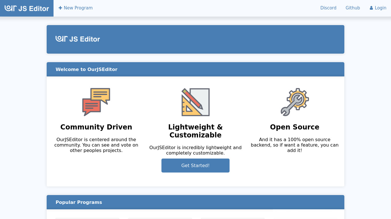 OurJSEditor Landing page