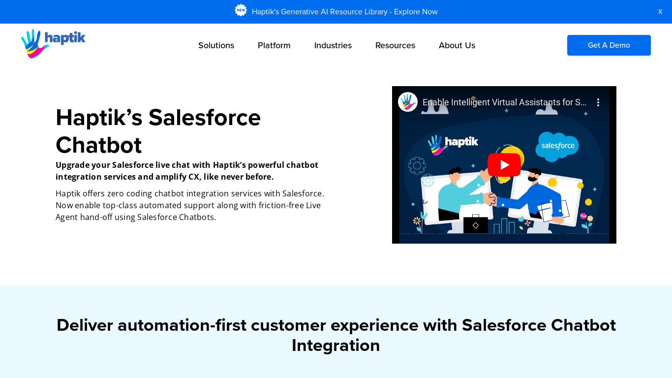 Haptik + Salesforce Integration Landing page