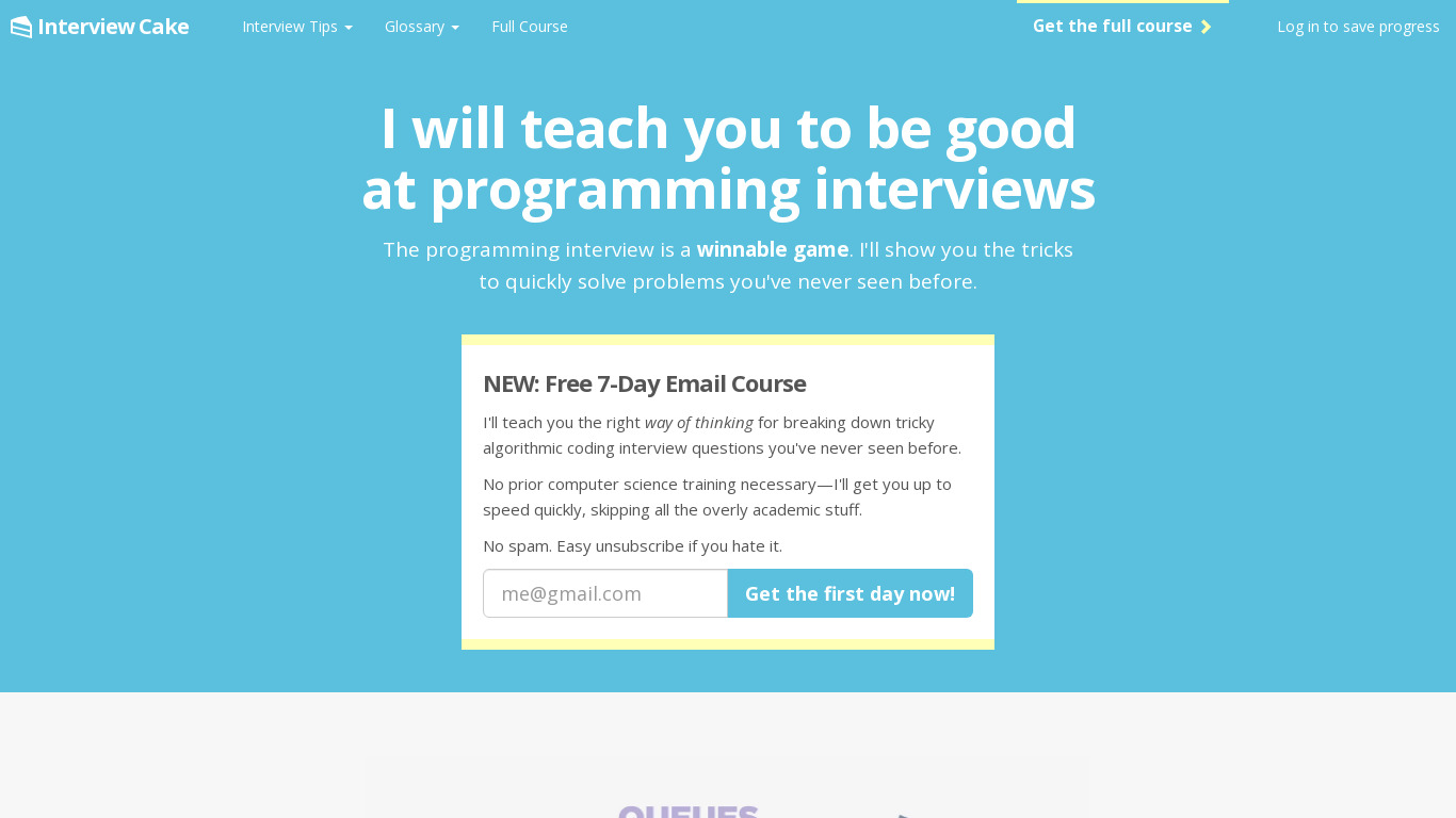 Interview Cake Landing page