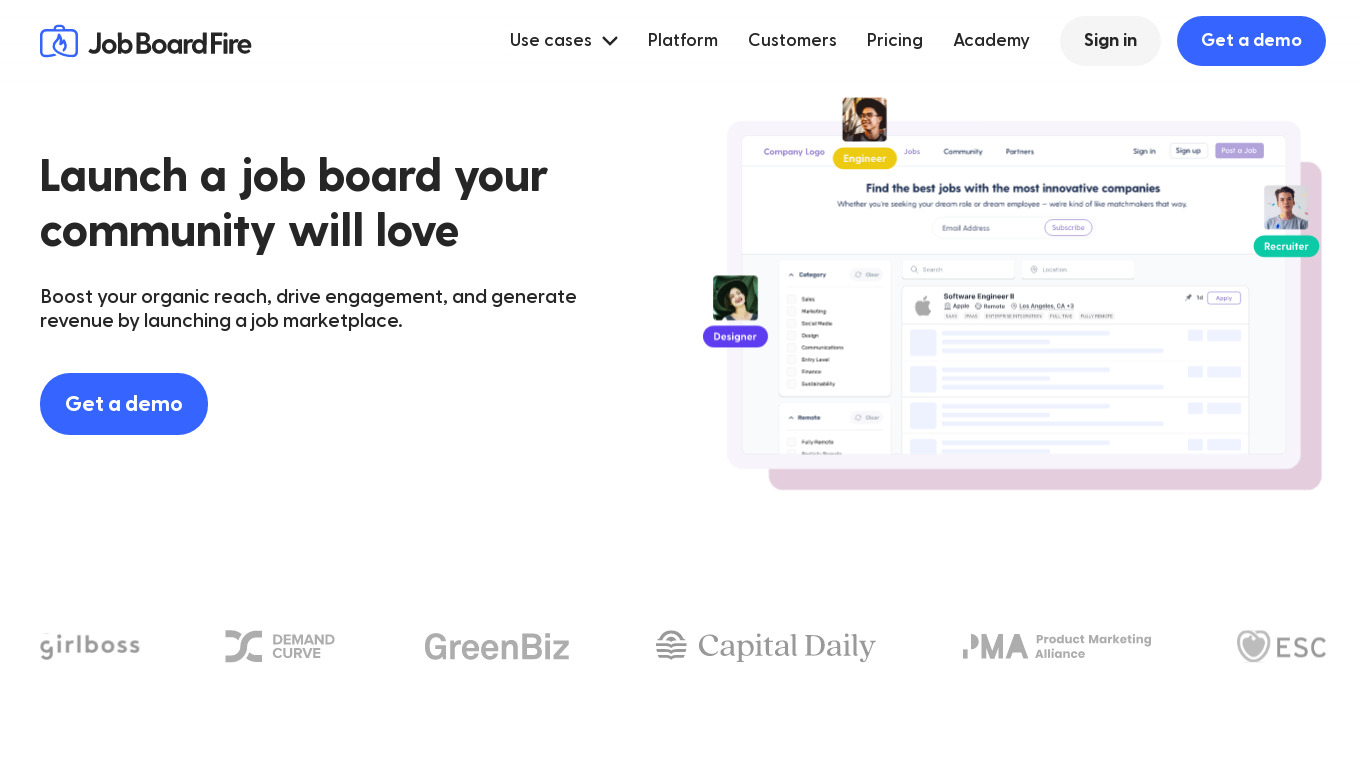 Job Board Fire Landing page