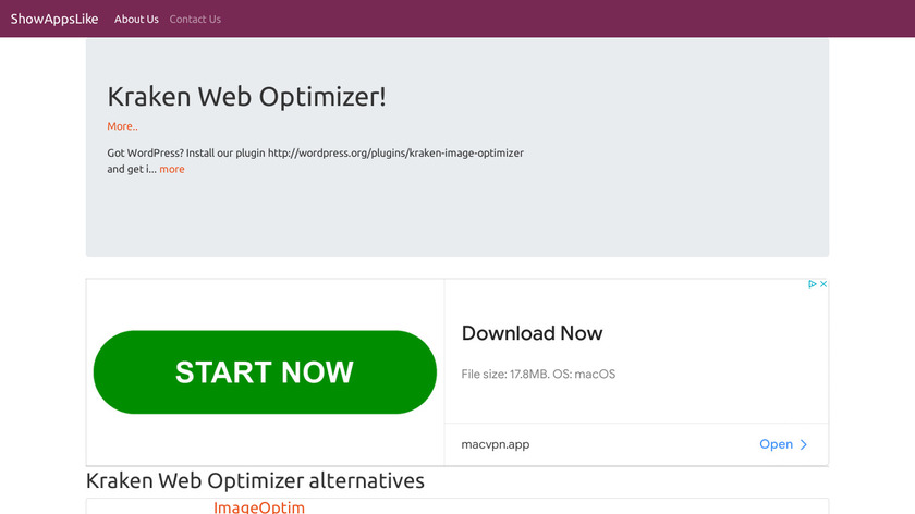 Kraken Web Optimizer Landing Page