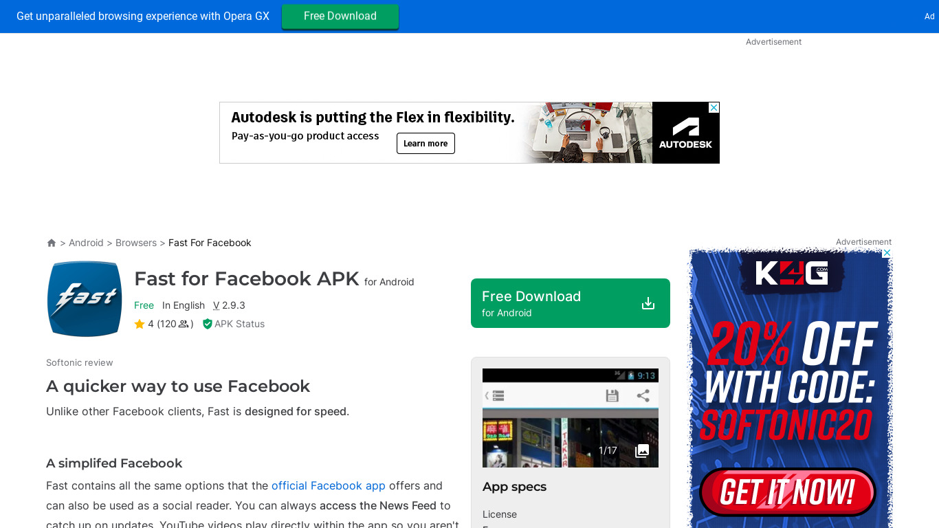 Fast for Facebook Landing page
