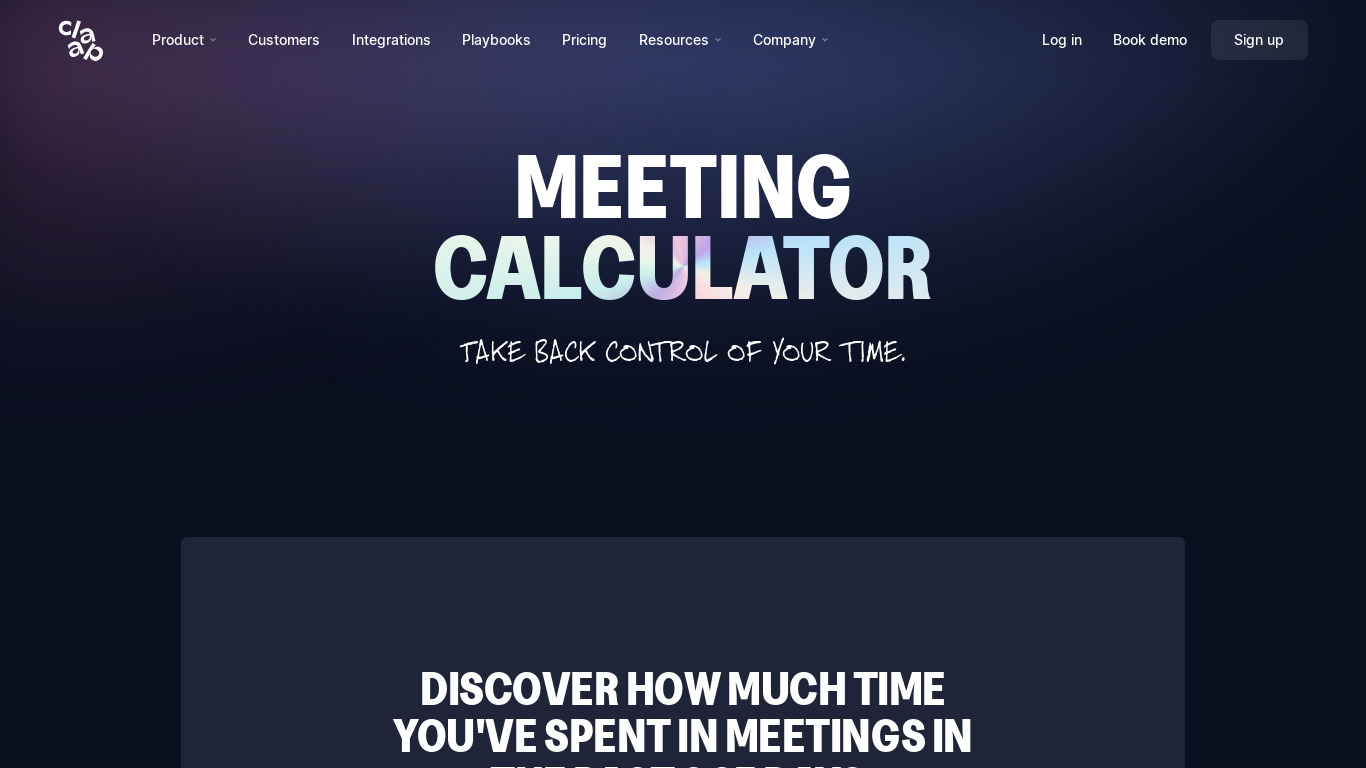 Meeting Calculator Landing page