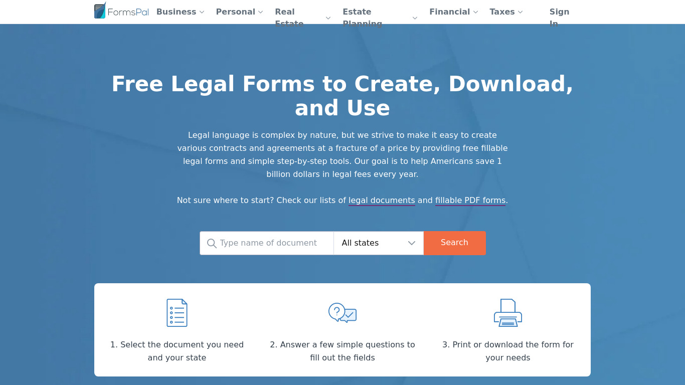 FormsPal Landing page
