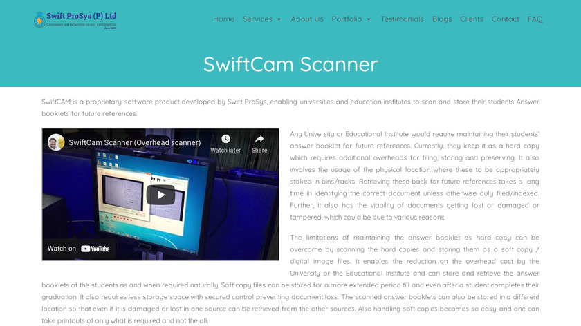 SwiftCam Scanner by Swift ProSys Landing Page