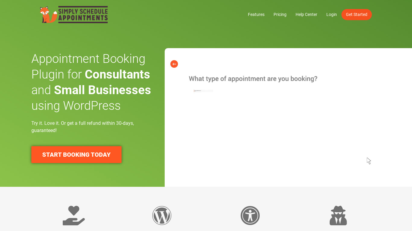 Simply Schedule Appointments Landing page