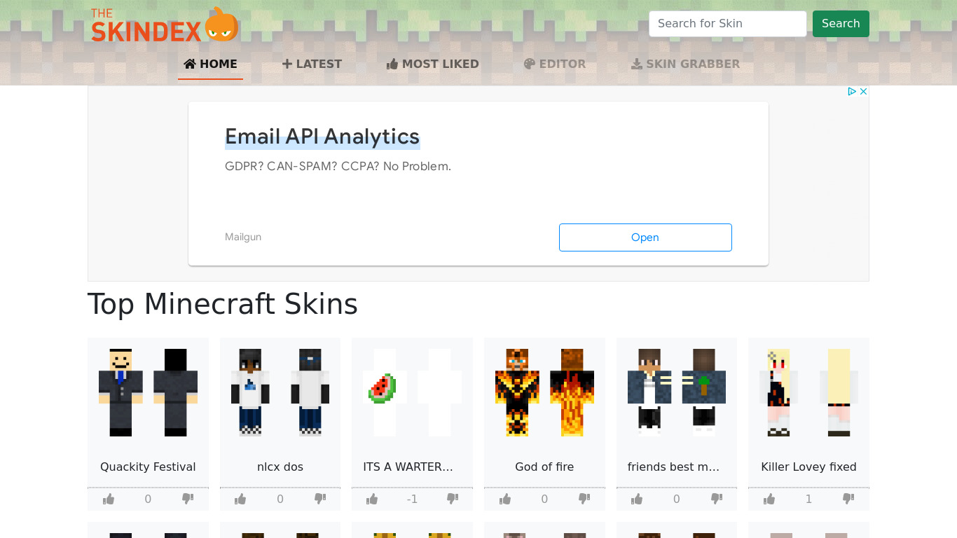 Skindex.pro Landing page