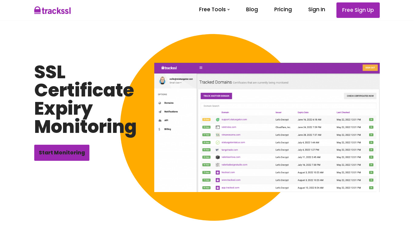 TrackSSL Landing page