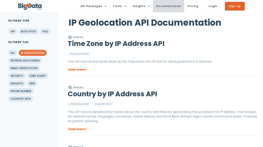 BigDataCloud IP Geolocation API Landing Page
