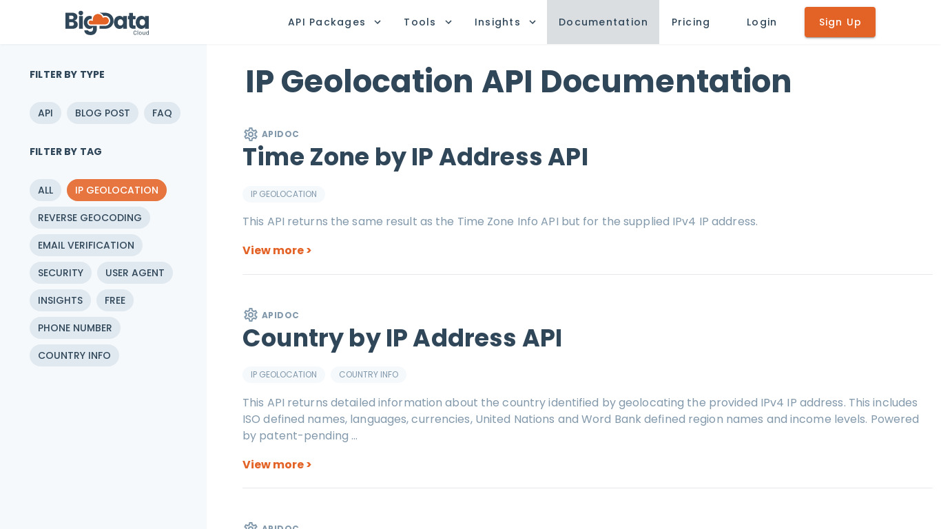 BigDataCloud IP Geolocation API Landing page