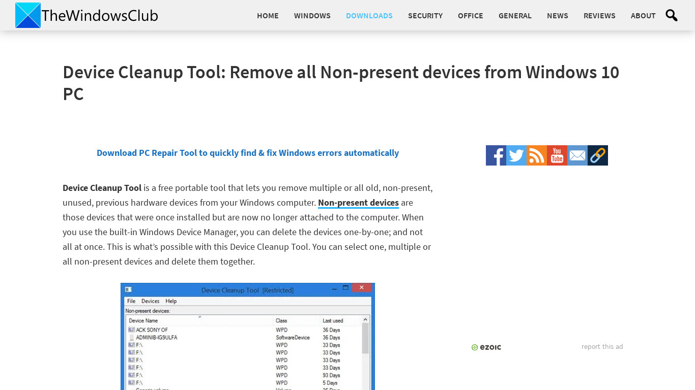 Device Cleanup Tool Landing page