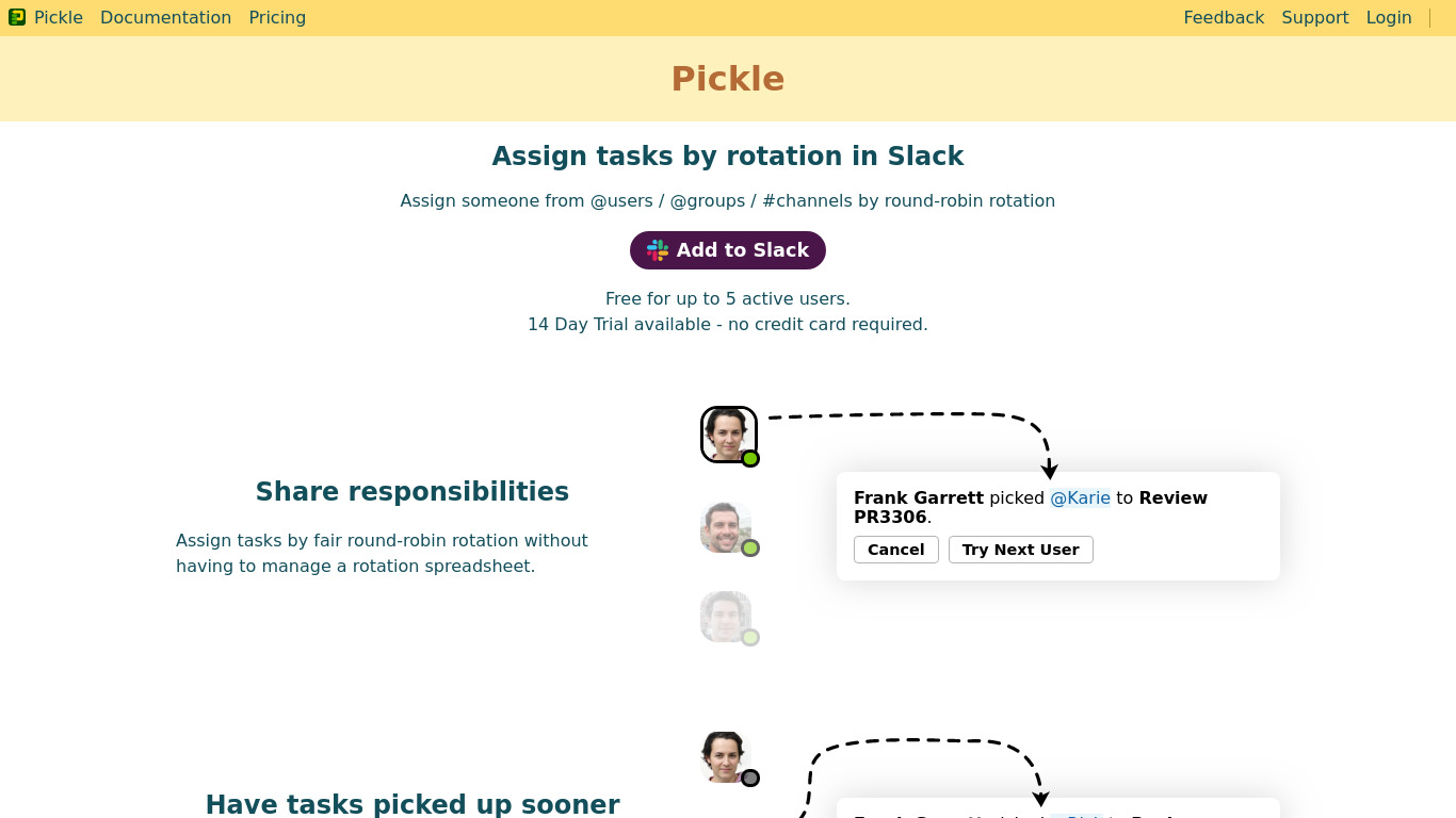 Pickle App for Slack Landing page