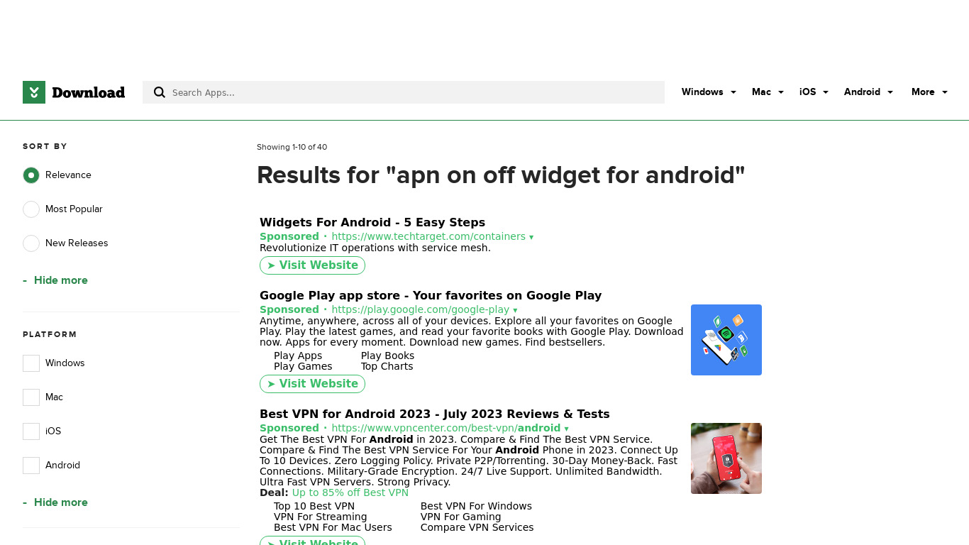 APN on-off Widget Landing page