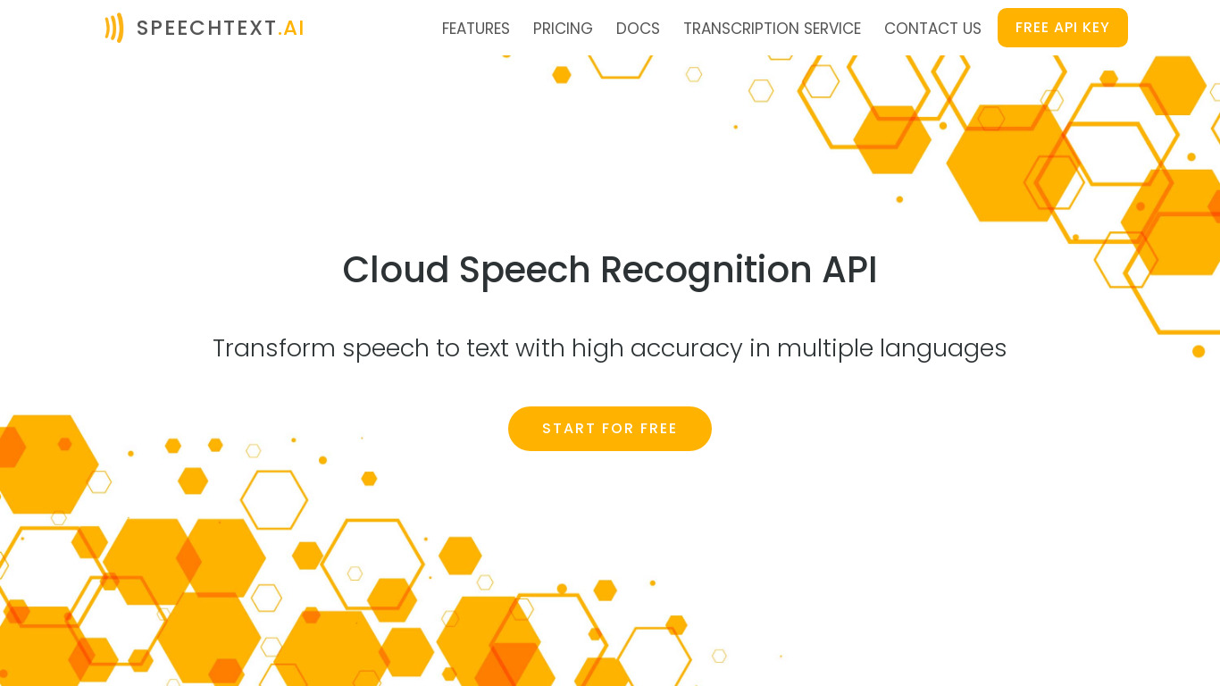Cloud Speech Recognition API Landing page