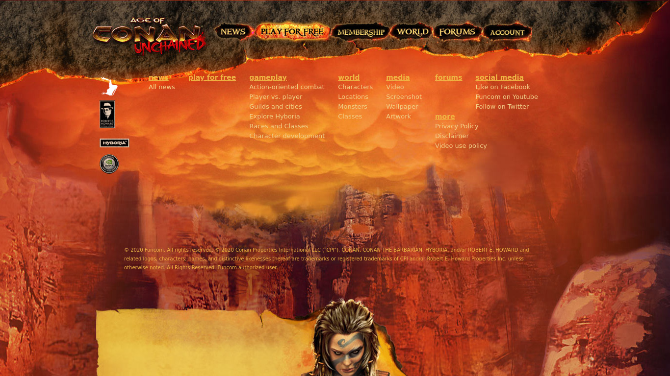 Age of Conan: Unchained Landing page