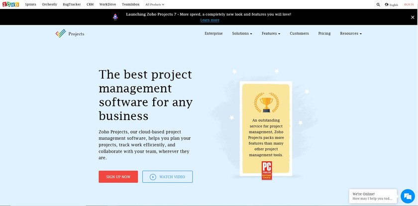 Zoho Projects Landing Page