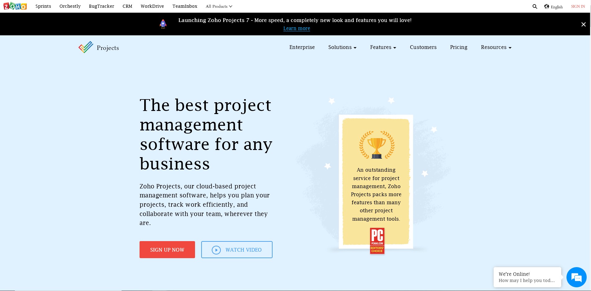 Zoho Projects Landing page