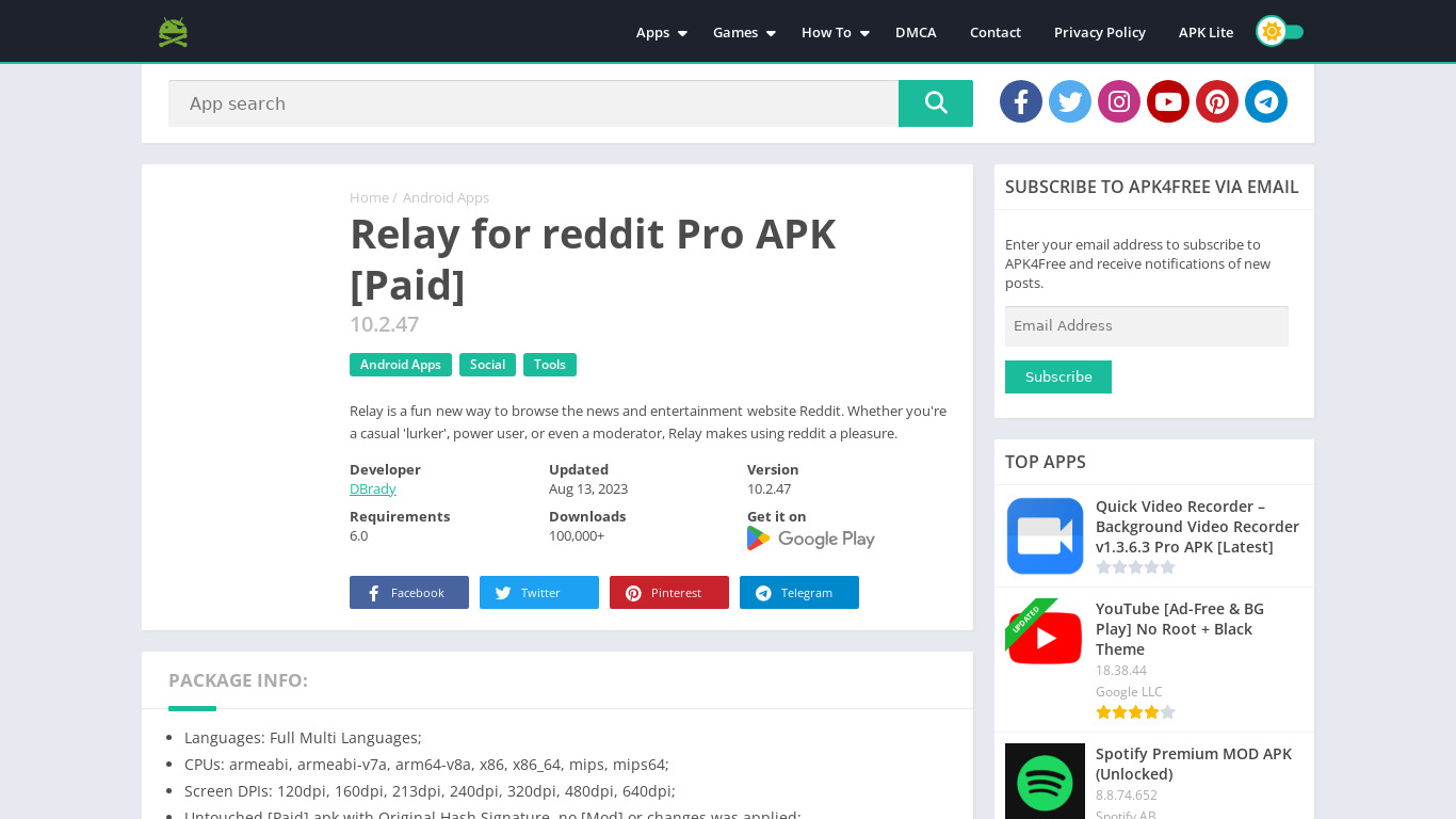 Relay for reddit Landing page