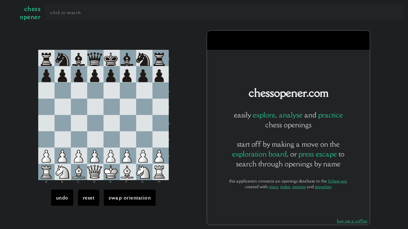 Chess Opener Landing page