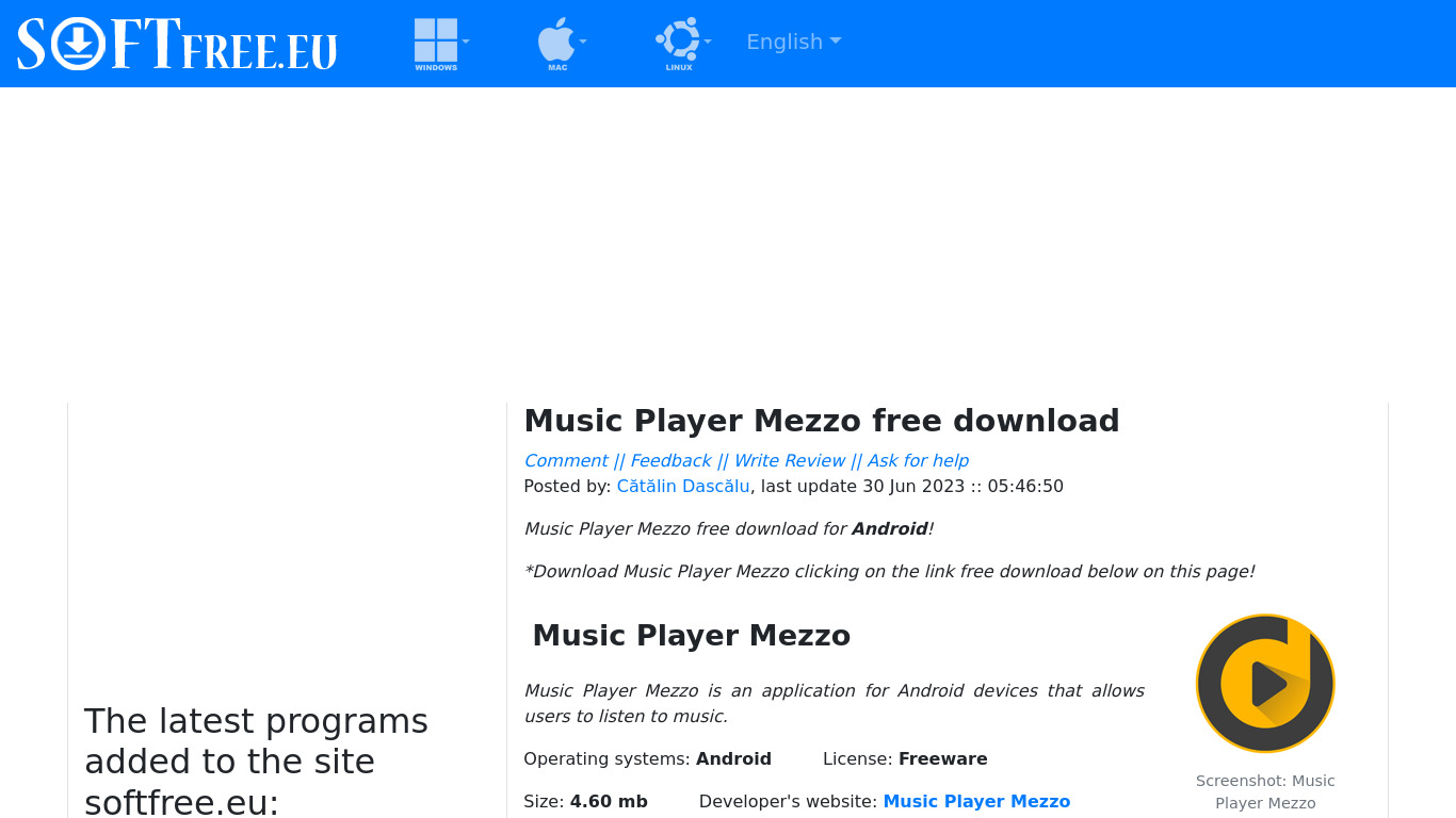 Music Player Mezzo Landing page
