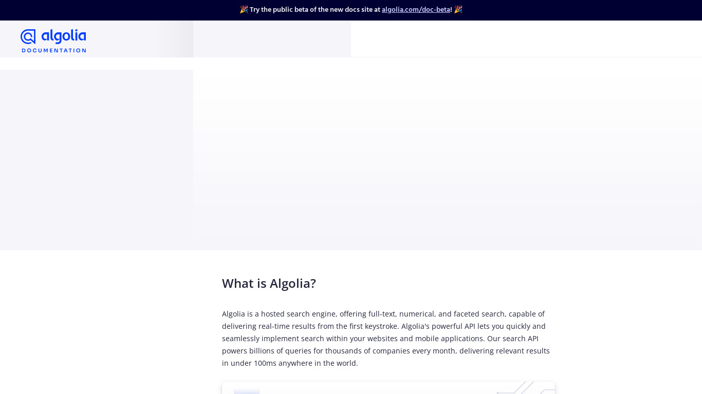 Algolia's New Docs Search Landing page