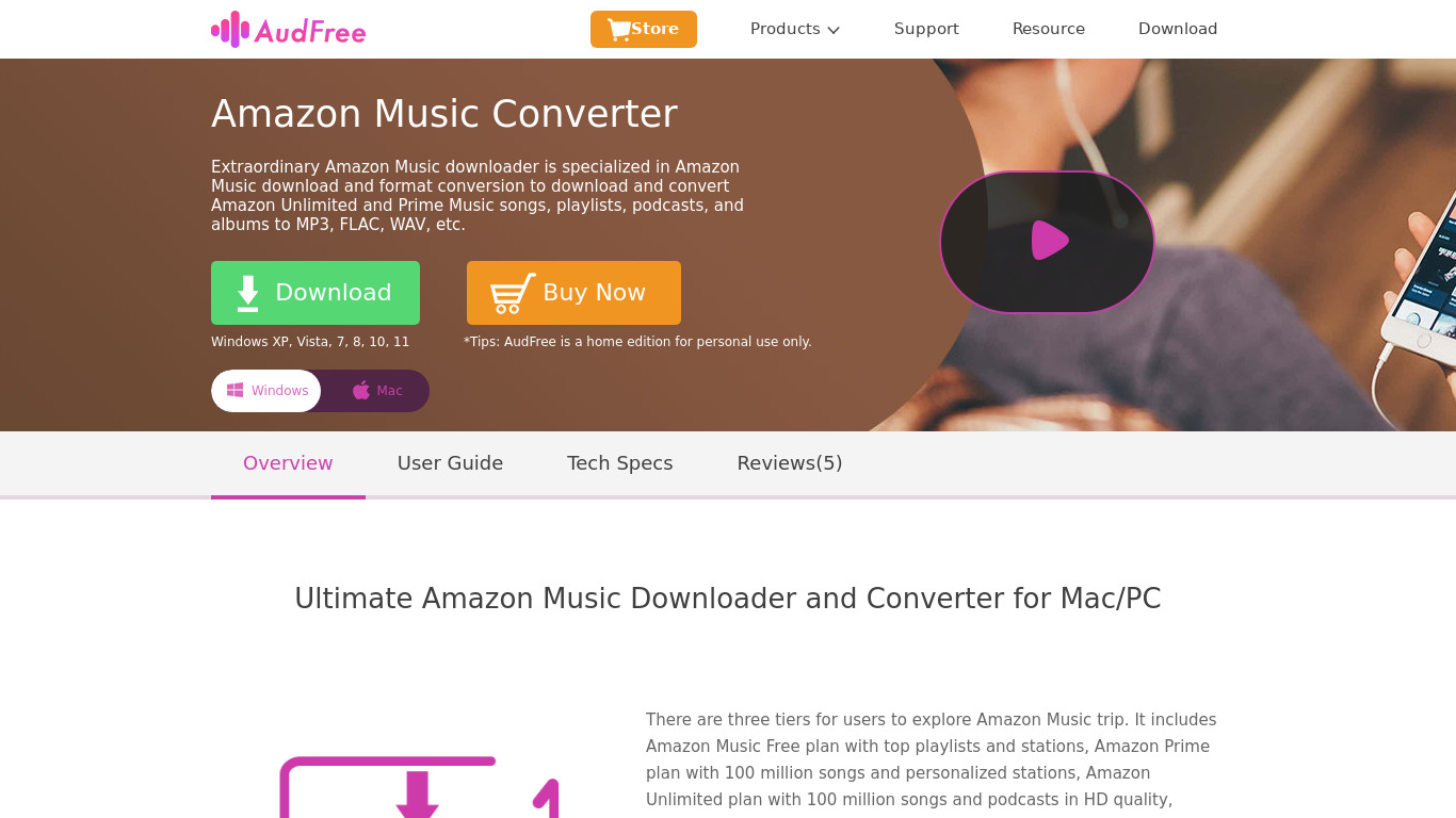 AudFree Amazon Music Converter Landing page