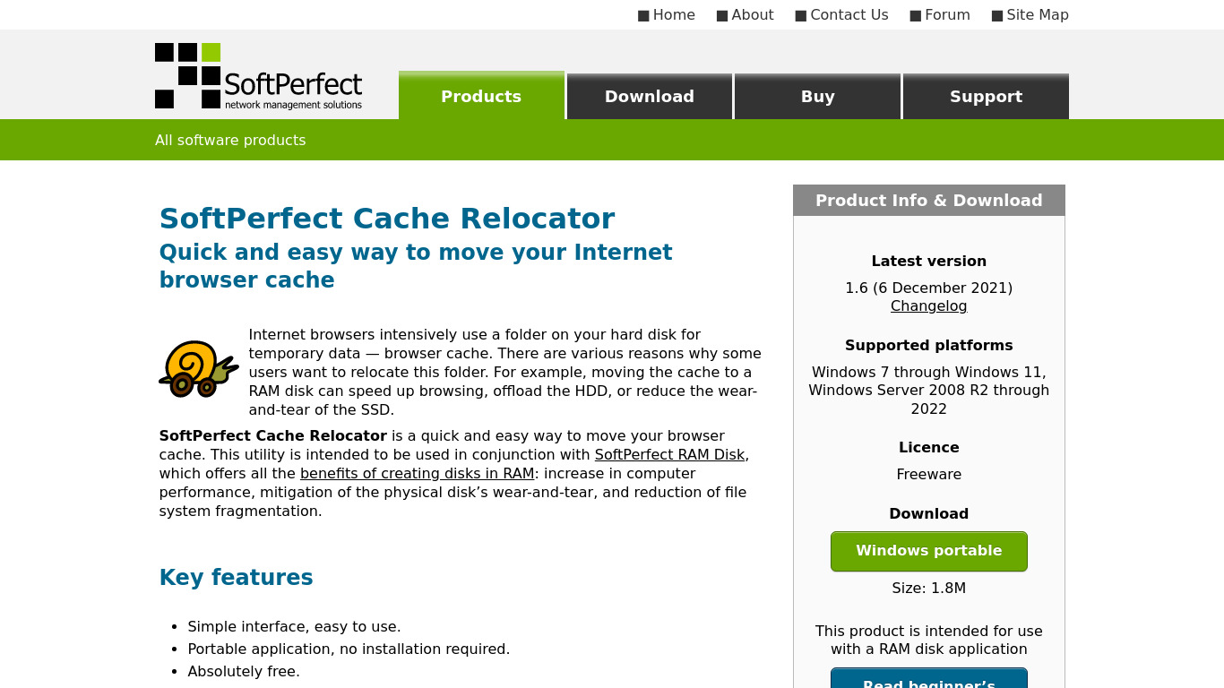 SoftPerfect Cache Relocator Landing page
