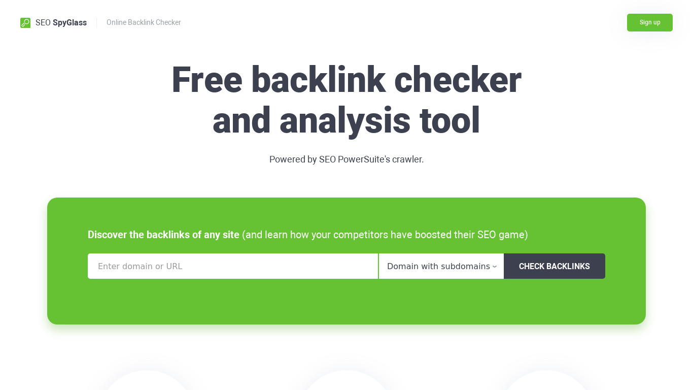 Backlink Checker Landing page