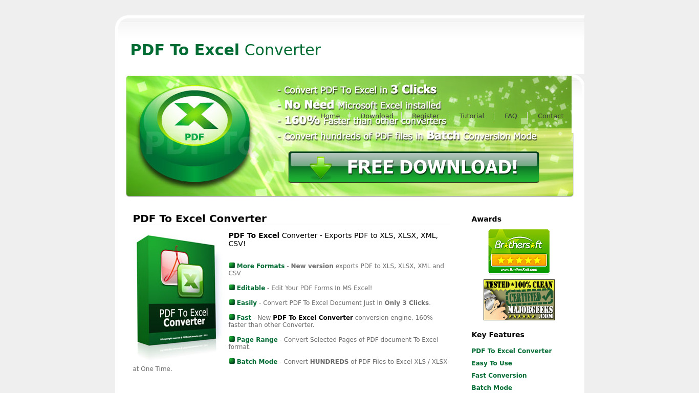 PDFExcelConverter.com Landing page