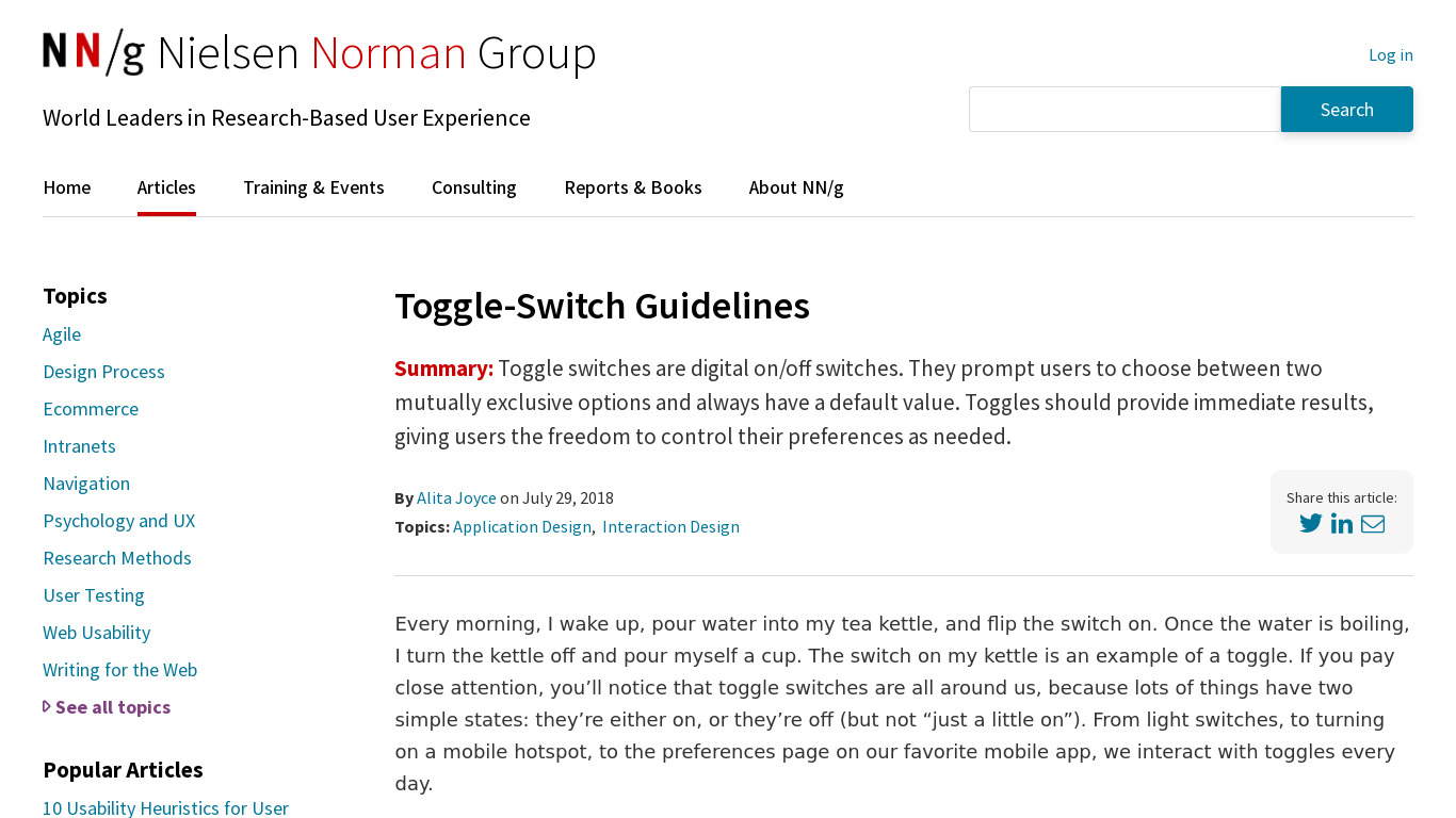 Toggle Settings Landing page
