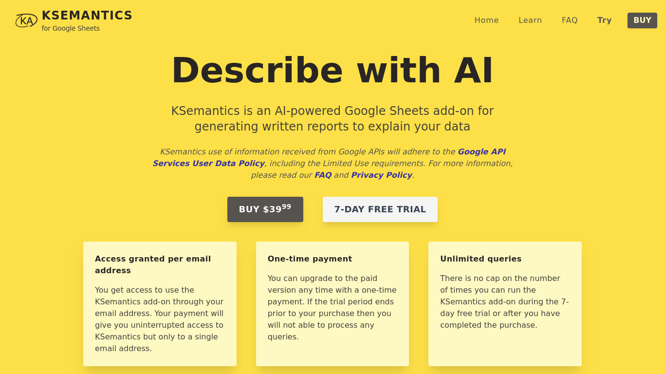 KSemantics - AI Report Writer Landing page