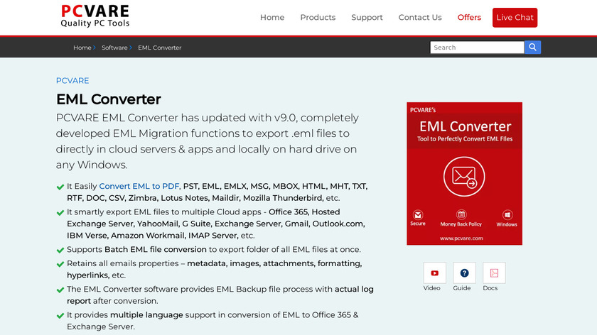 PCVARE EML Converter Landing Page