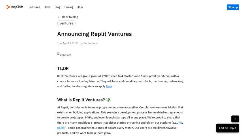 Replit Ventures Landing Page