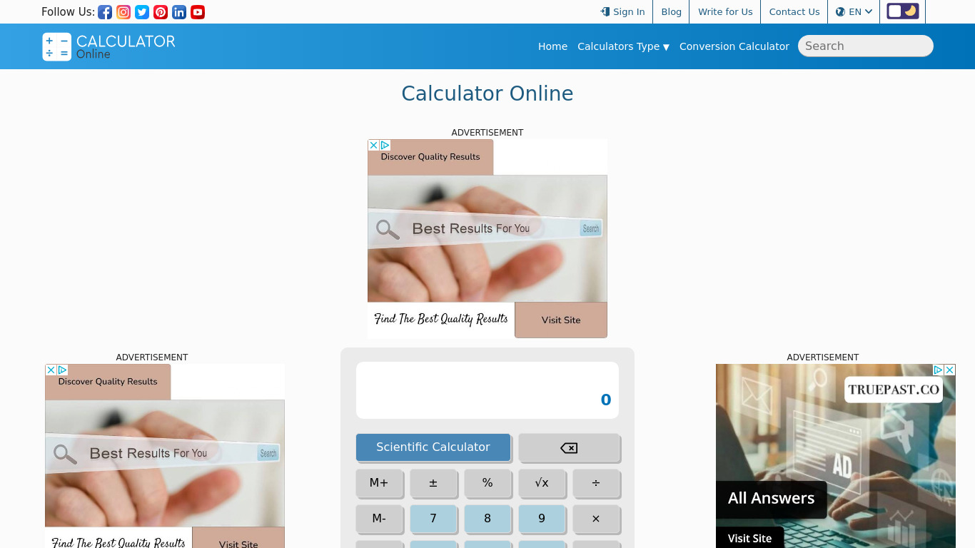 Calculator-online.net Landing page